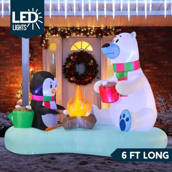⚡6 FT Christmas Inflatable Fire Bear and Penguin with Campfire Decoration - Picture 3 of 8